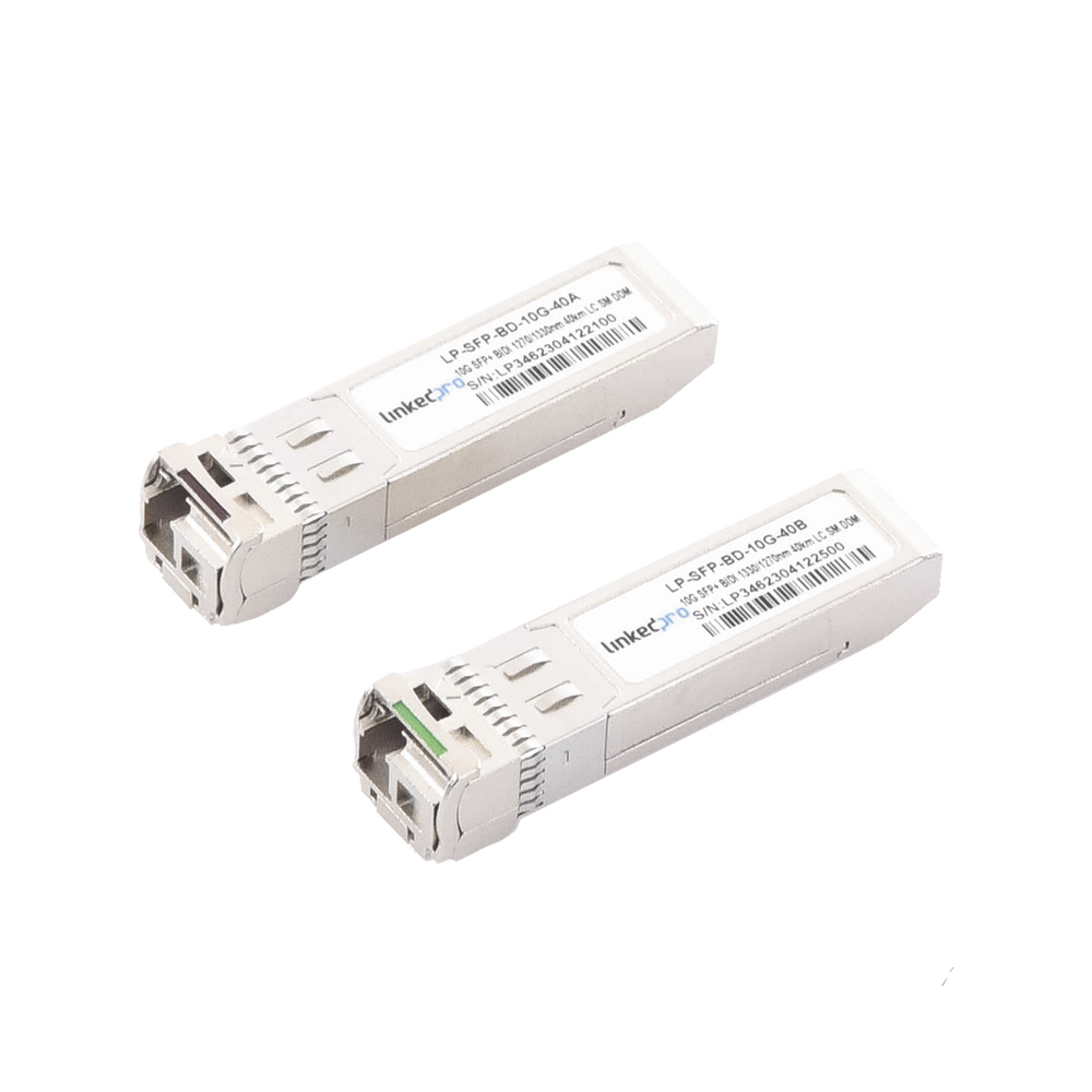 Transceptores Bidireccionales SFP+ (Mini-Gbic) / Monomodo / 10 Gbps de velocidad / Conector LC / Hasta 40 km de Distancia / 2 Piezas