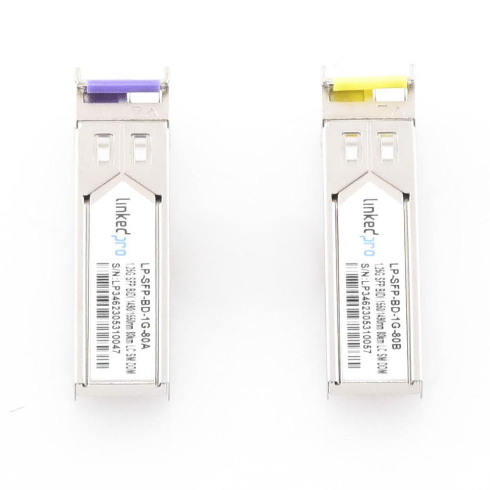 SFP (Mini-Gbic) Bidirectional Transceivers / Single Mode / 1.25 Gbps Speed ​​/ LC Connector / Up to 80 km Distance / 2 Pieces