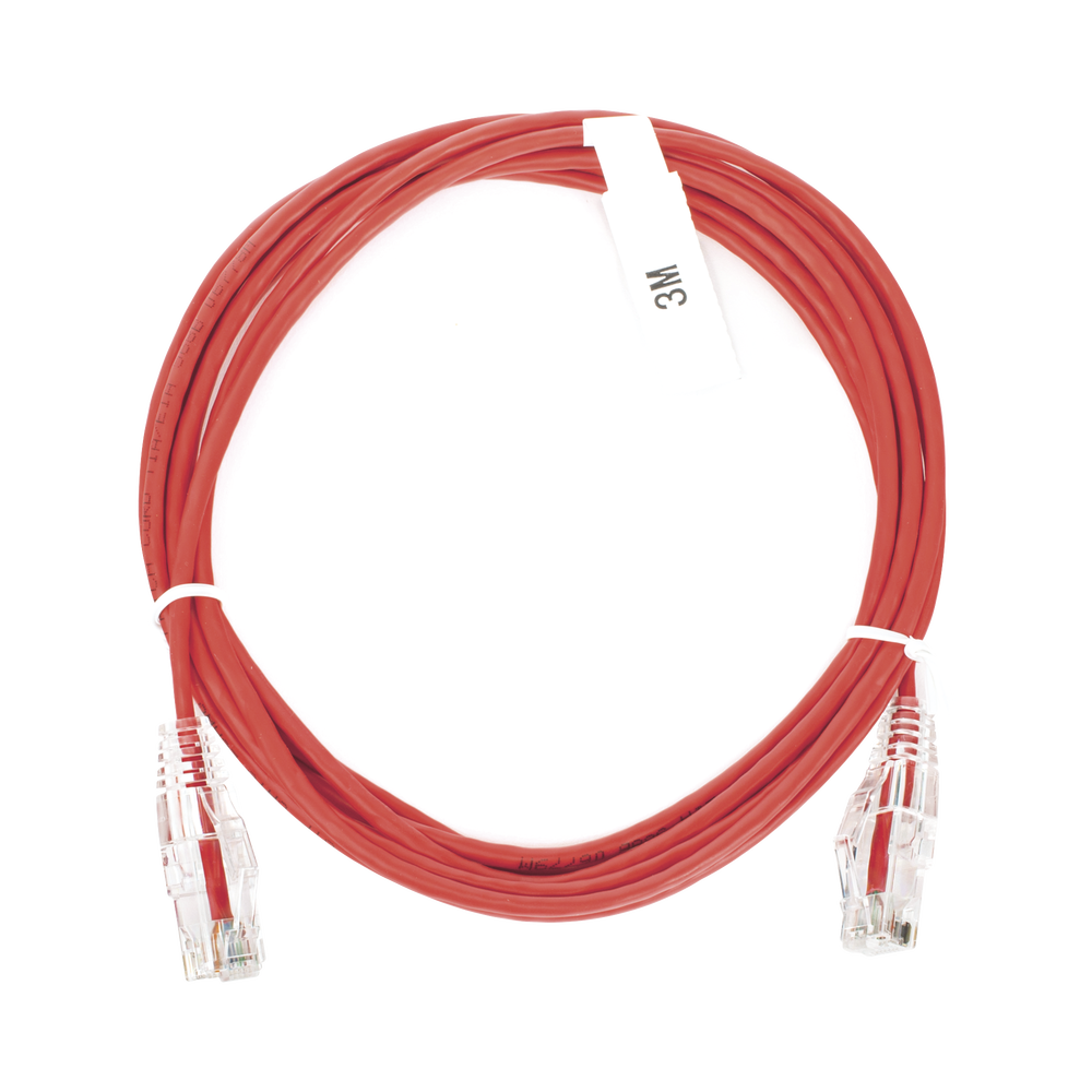 Cable de Parcheo Slim UTP Cat6 - 3 m Rojo Diámetro Reducido (28 AWG)