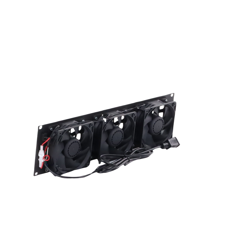 Kit of 3 110 Vac fans (12 x 12 cm) with 5-15P plugs. For installation on rack posts.