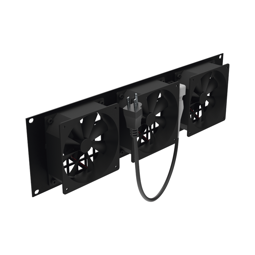 Kit de 3 Ventilador 110 Vca (12 x 12 cm) con Clavija 5-15P. Para instalación en Postes Rack.