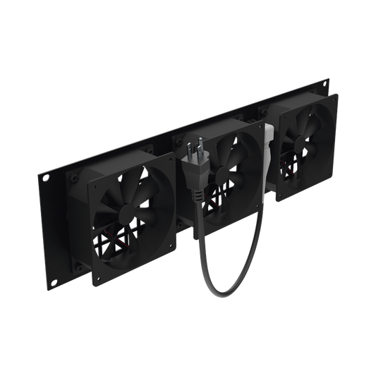 Kit de 3 Ventilador 110 Vca (12 x 12 cm) con Clavija 5-15P. Para instalación en Postes Rack.