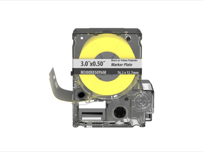 Casete de 65 Etiquetas de Poliéster, Color Negro Sobre Amarillo, Resistente a rayos UV, 76.2 mm de Ancho x 12.7 mm de La