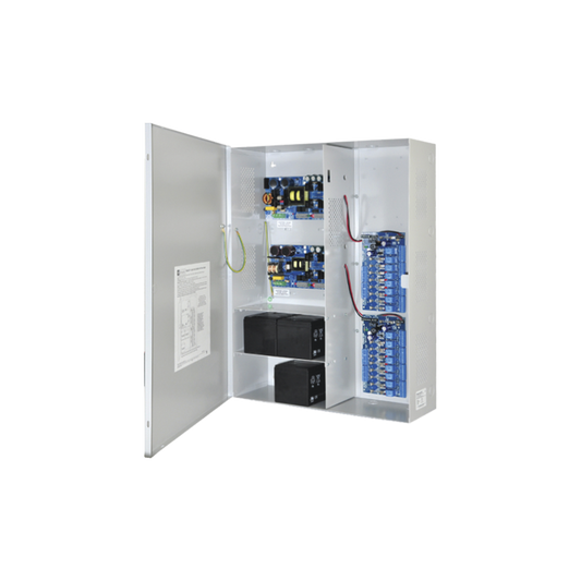 Fuente de poder DUAL ALTRONIX de 12 Vcd @ 9.3 Amper, y 24 Vcd @ 9.6 Amper con 16 salidas, con capacidad de batería de respaldo, requiere batería, para aplicaciones de control de acceso, alarmas, CCTV, con voltaje de entrada en 120 Vca 