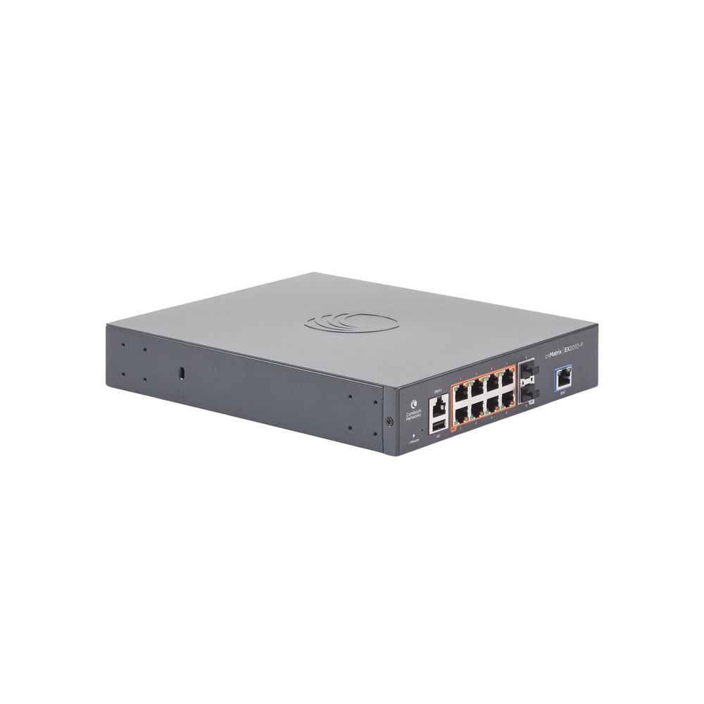Switch cnMatrix EX2010-P capa 3 de 10 puertos(8 PoE Gigabit 802.3af/at, 2 SFP, 1 consola, 1 MNGMT, 1 USB)  administración desde la Nube (MX-EX2010PXA-U)