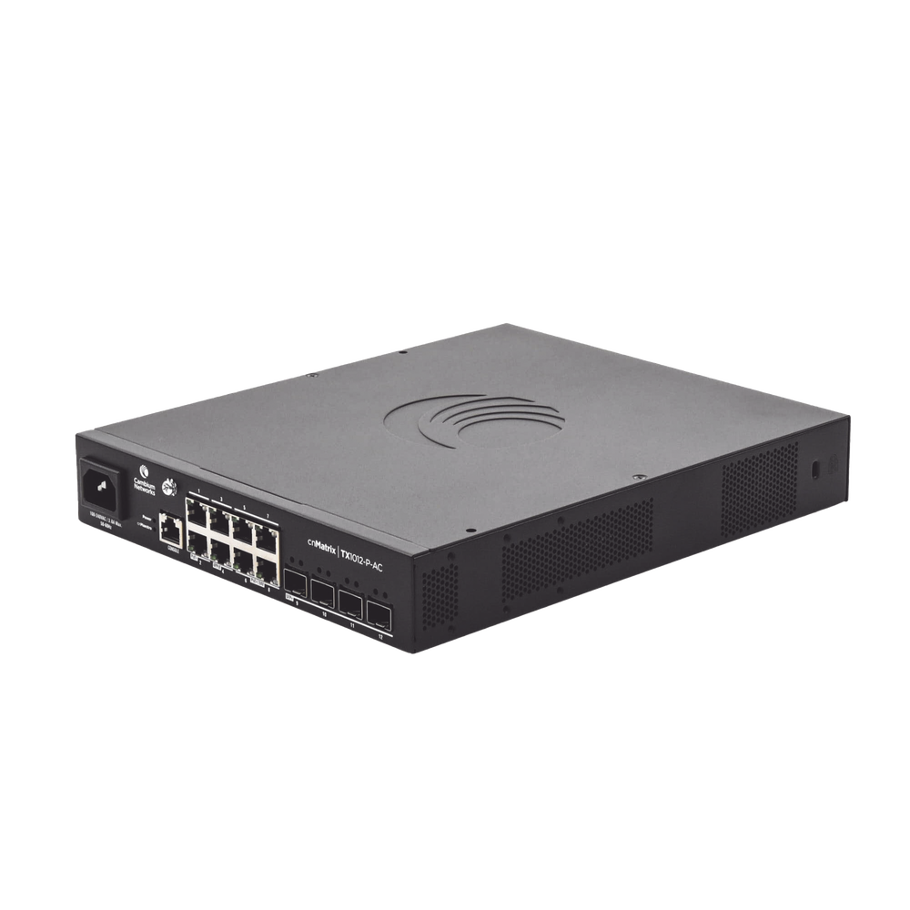 Switch cnMatrix WISP TX1012-AC-P de 8 puertos PoE y 4 SFP+, 200 W,  Capa 2,  gestión gratuita desde la nube