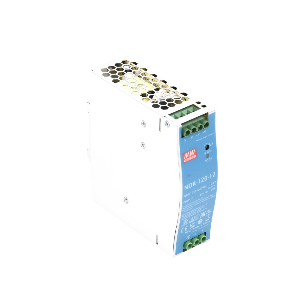 120W industrial power supply, 12VDC output, 90~264VAC input, for DIN rail mounting,