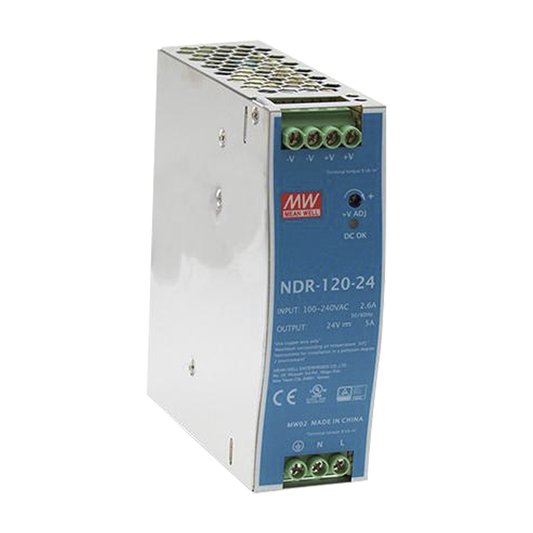 Fuente de poder industrial de 120 W, salida 24 VCD, entrada 90~264 VCA, para montaje en riel DIN, 