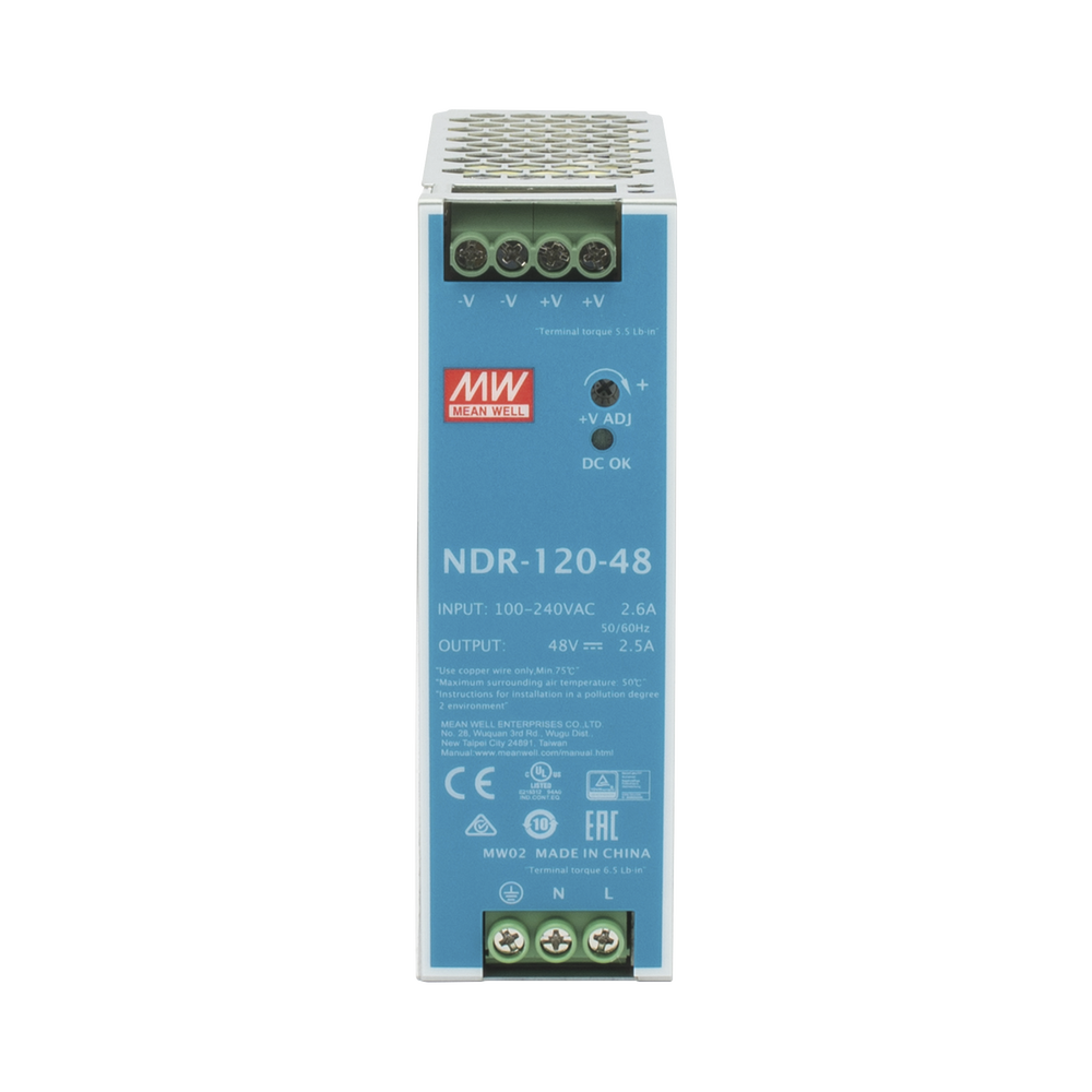120W industrial power supply, 48VDC output, 90~264VAC input, DIN rail mount,