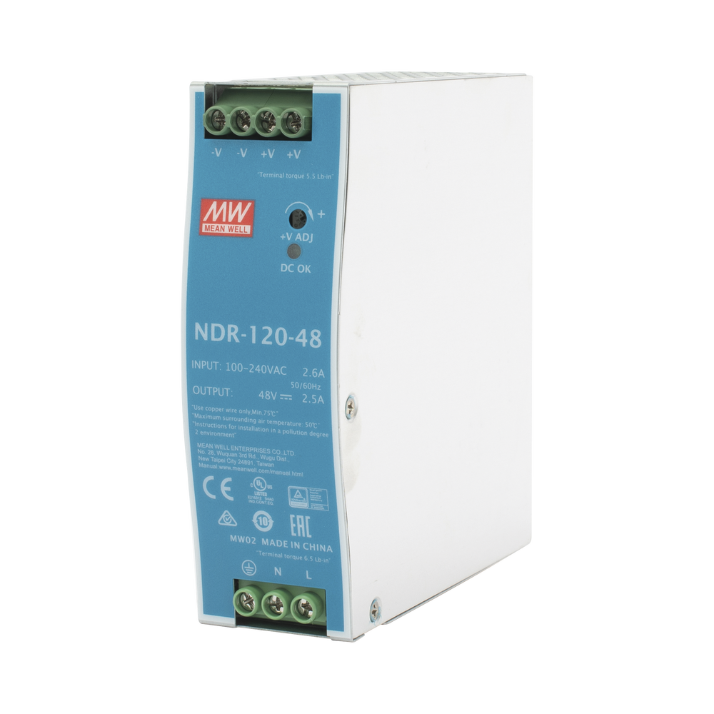 Fuente de poder industrial de 120 W, salida 48 VCD, entrada 90~264 VCA, para montaje en riel DIN, 