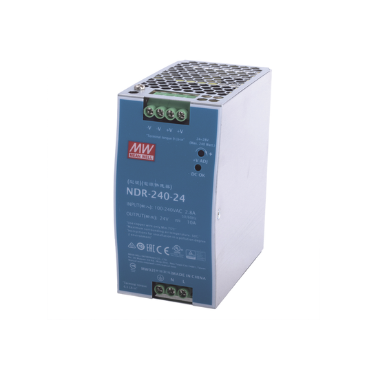 Fuente de Poder Industrial de 240W, salida 24Vcd, 10A, para montaje Riel Din