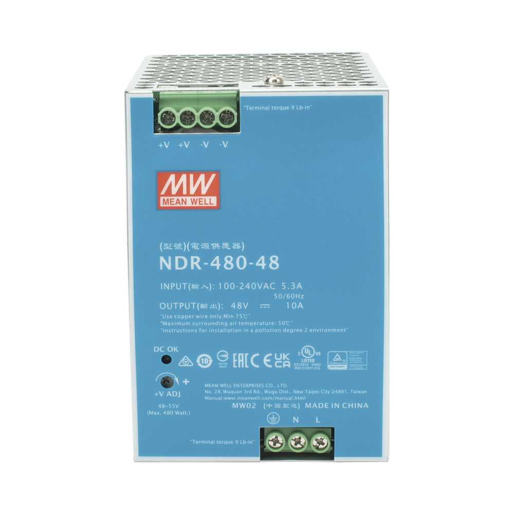 480W Industrial Power Supply, 48 VDC output, for DIN rail mounting