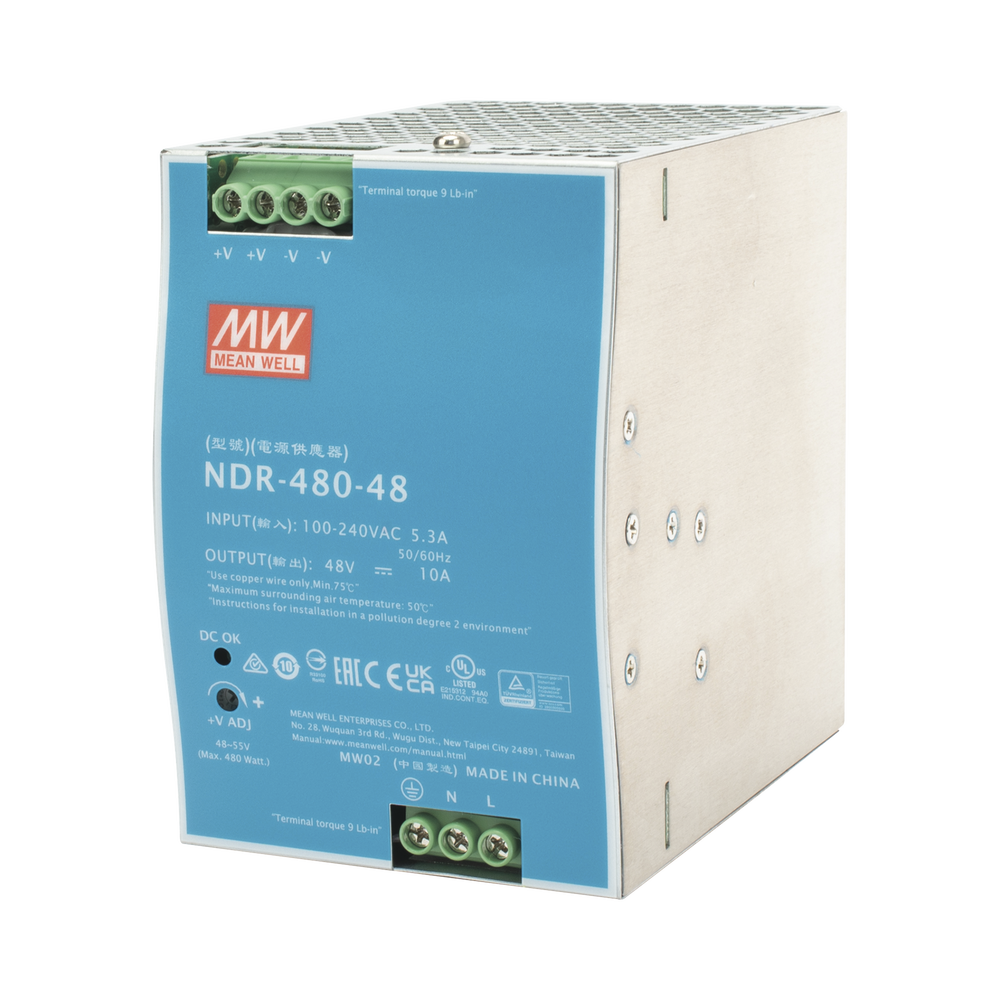 Fuente de Poder Industrial de 480W, salida 48 VCD, para montaje en riel Din