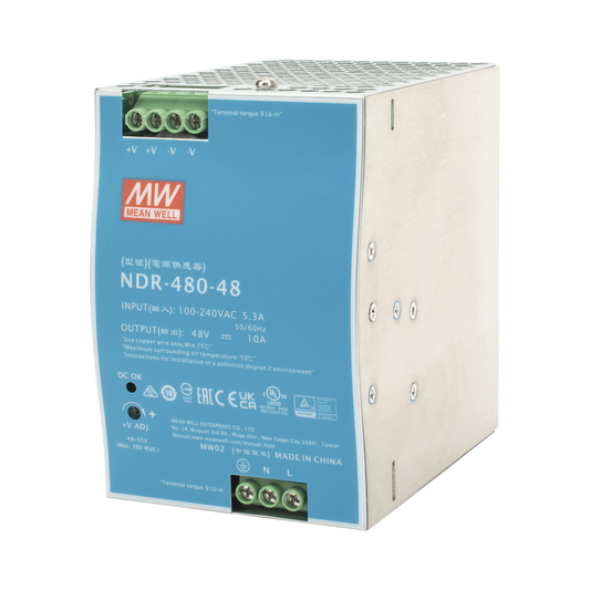 Fuente de Poder Industrial de 480W, salida 48 VCD, para montaje en riel Din