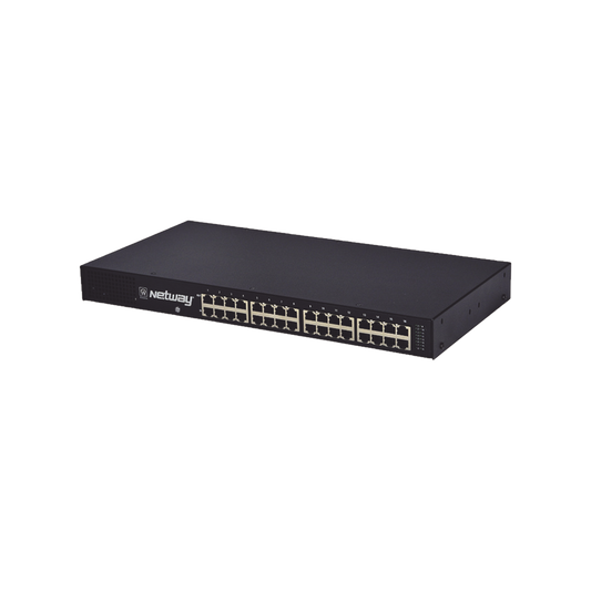 Midspan de 16 puertos, montaje en rack de 19". Ofrece alimentación PoE a los dispositivos alcanzando distancias de hasta 600m.