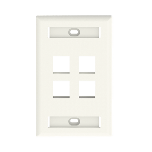 Placa de Pared Vertical, Salida Para 4 Puertos Keystone, Con Espacios Para Etiquetas, Color Banco Mate