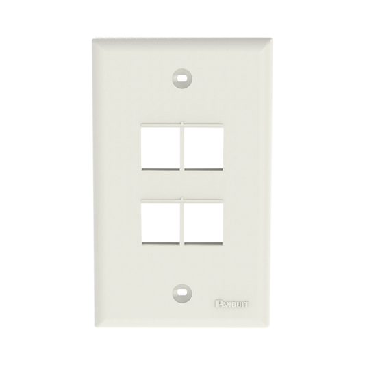 Placa de Pared Vertical, Salida Para 4 Puertos Keystone, Color Blanco Mate