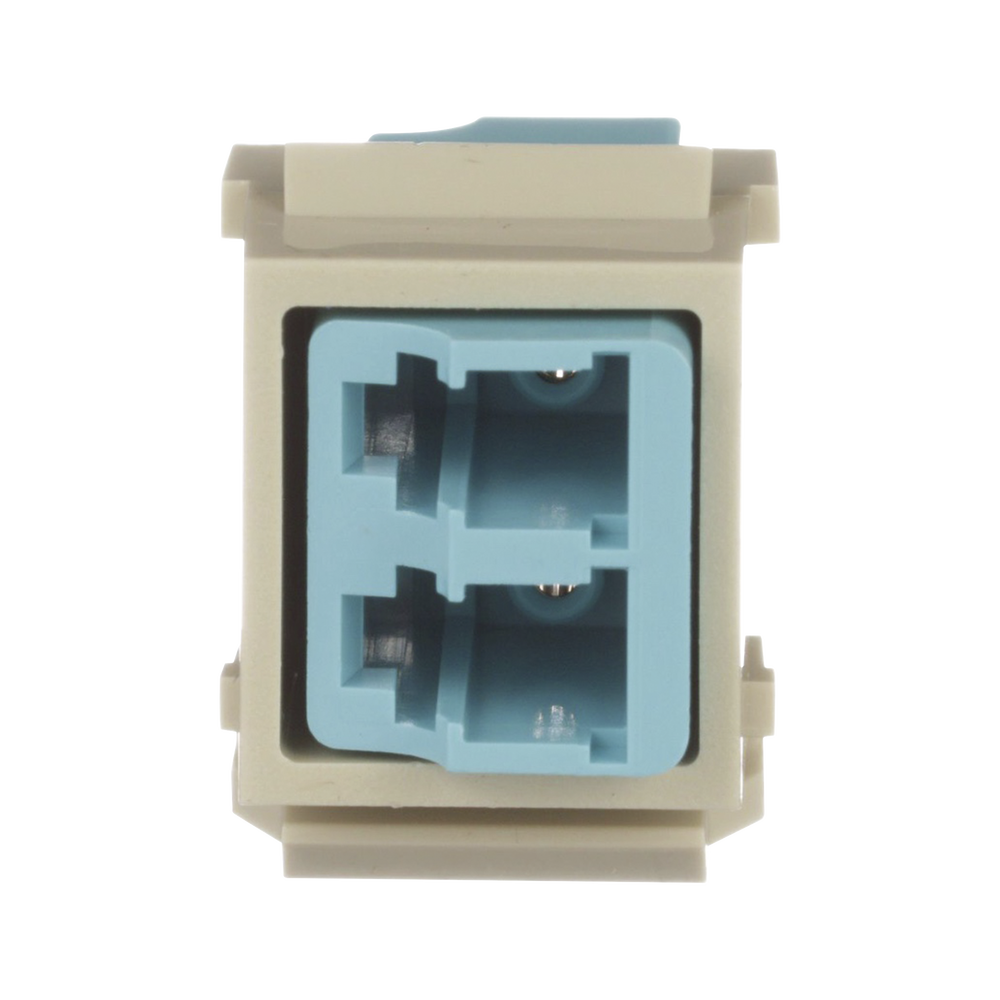Módulo Acoplador LC Duplex, para Fibra Óptica Multimodo OM1/OM2, Tipo Keystone, Color Aqua 