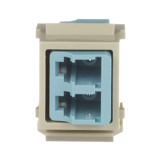 Módulo Acoplador LC Duplex, para Fibra Óptica Multimodo OM1/OM2, Tipo Keystone, Color Aqua 