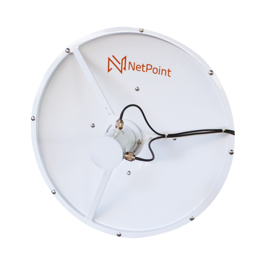 Antena blindada de alto rendimiento de 2 ft, 4 3.3-3.9 GHz, Ganancia 26 dBi, Conectores N-hembra.