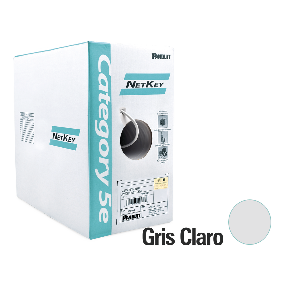 Bobina de Cable UTP de 305 m. de Cobre, Color Gris, Categoría 5e (24 AWG), LSZH (Bajo Humo, Cero Halógenos), de 4 Pares