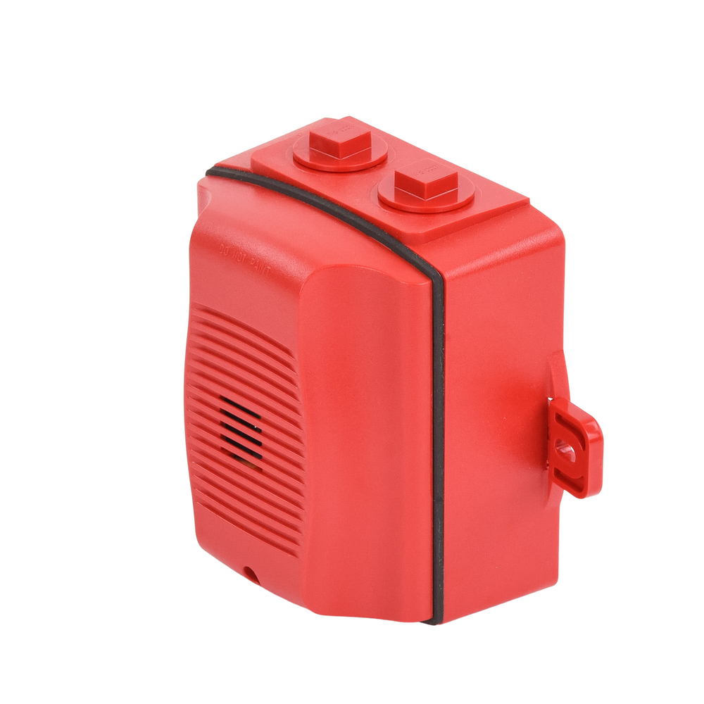 Sirena con Lámpara Estroboscópica a 2 Hilos, Montaje en Pared, Color Rojo, Configuración Estroboscópica Seleccionable y Texto en Español, Nuevo Diseño Moderno y Elegante y Menor Consumo de Corriente