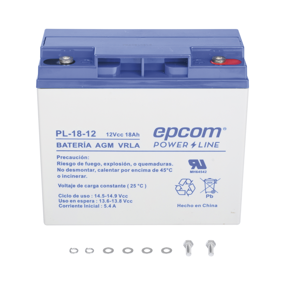 Backup Battery for electronic equipment / UL / 12V @ 18 Ah / AGM-VRLA Technology / Use in: Intrusion Alarms / Fire / Access Control / CCTV / HEX Screw Terminals.