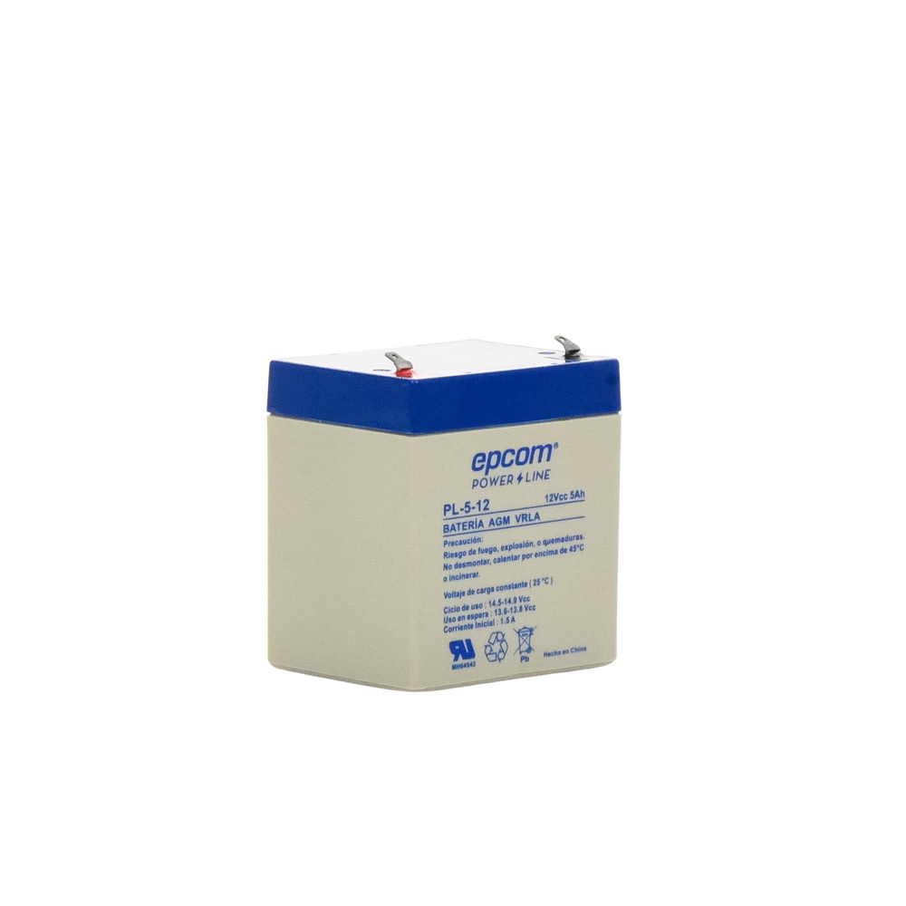 Backup Battery for electronic equipment / UL / 12V @ 5 Ah / AGM-VRLA Technology / Use in: Intrusion Alarms / Fire / Access Control / CCTV / F1 Type Terminals.