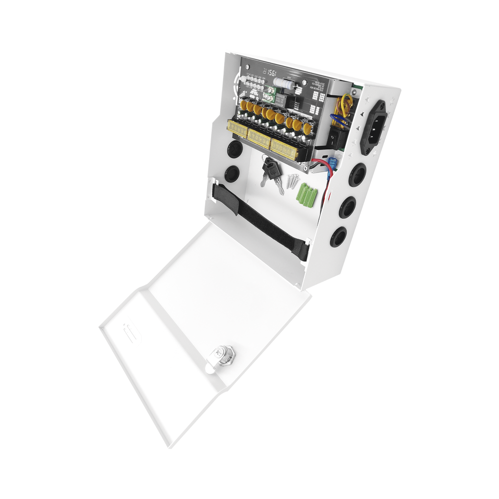 Fuente de Poder 12 Vcc 10 A / 9 Salidas / Capacidad de Batería de Respaldo / Requiere Batería / Voltaje de Entrada 96-264 Vca