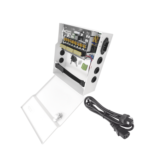 Fuente de Poder 12 Vcc 10 A / 9 Salidas / Capacidad de Batería de Respaldo / Requiere Batería / Voltaje de Entrada 96-264 Vca