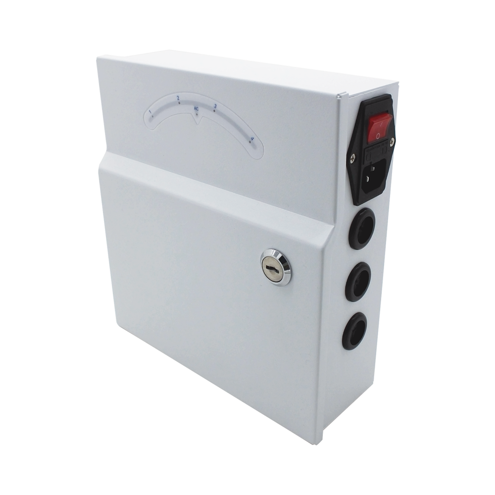 Fuente de poder profesional de 24 Vca @ 4 Amper, para 4 camaras, con voltaje de entrada de: 110 Vca 