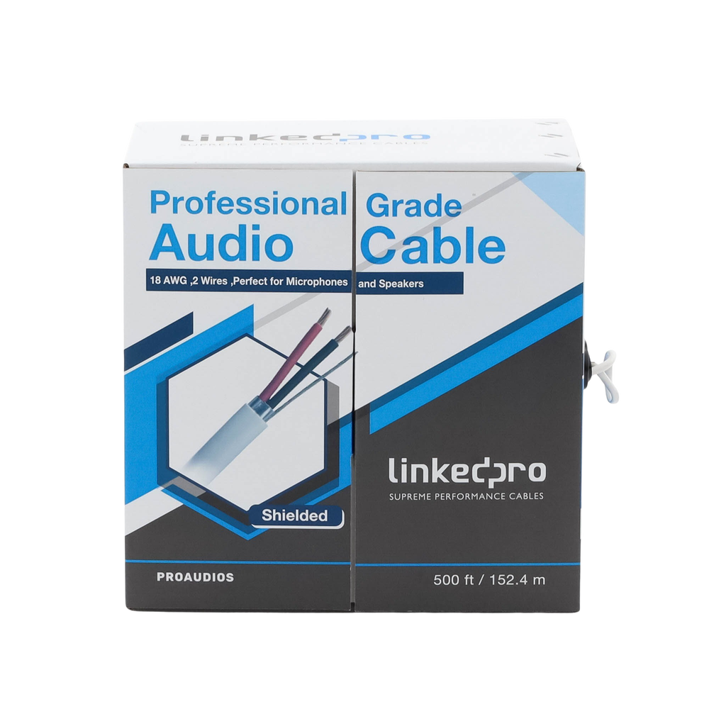 Cable para audio profesional calibre 18 en 2 hilos 100% cobre, BLINDADO perfecto para bocinas y micrófonos, bobina de 152 m
