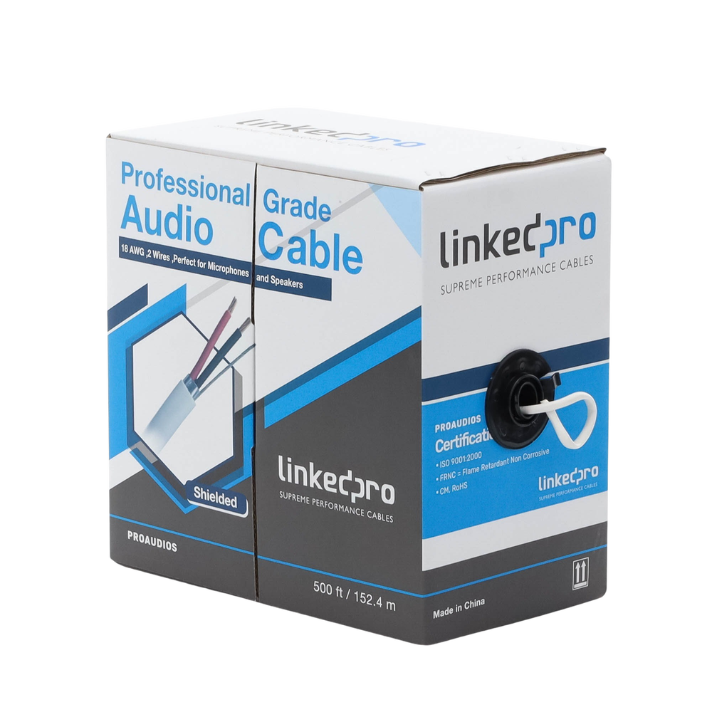 Cable para audio profesional calibre 18 en 2 hilos 100% cobre, BLINDADO perfecto para bocinas y micrófonos, bobina de 152 m