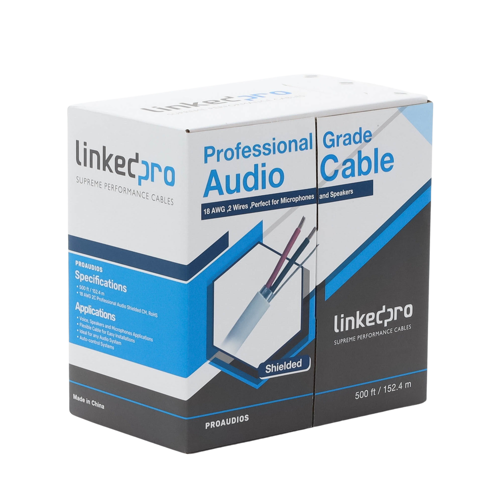 Cable para audio profesional calibre 18 en 2 hilos 100% cobre, BLINDADO perfecto para bocinas y micrófonos, bobina de 152 m