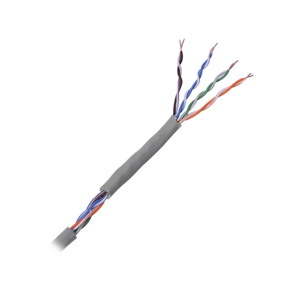 Bobina de cable de 305 m, ( 1000 ft ), Cat5e, alto desempeño, de color Gris, UL, para aplicaciones en CCTV, redes de datos. Uso Interior