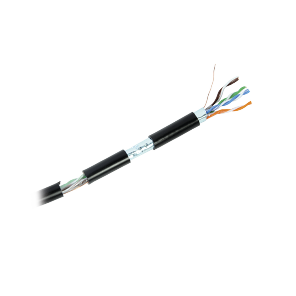 Bobina de cable de 305 m, Cat5e , FTP, blindado, para intemperie, color negro, UL, para aplicaciones en CCTV, redes de datos.