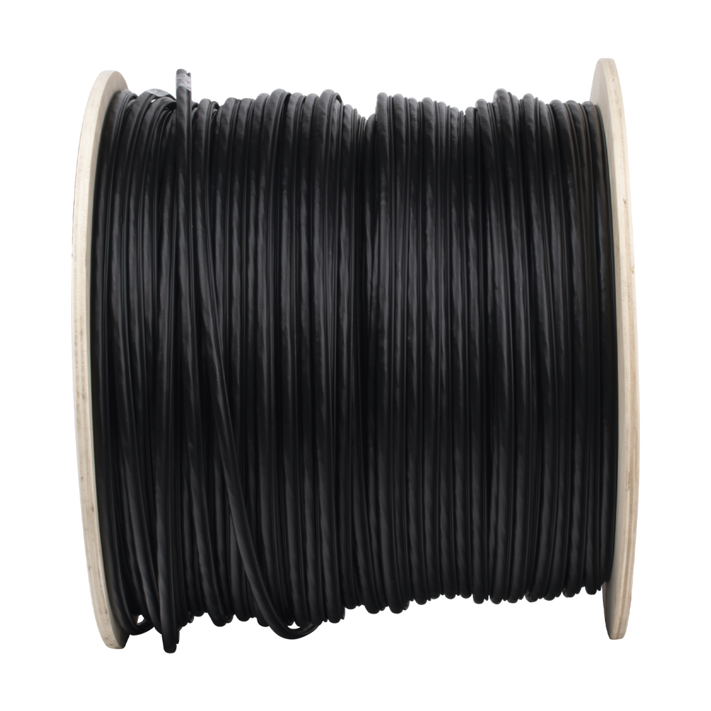 Bobina de cable FTP con Mensajero de Acero de 305 m Cat6+ CALIBRE 23, color negro, para aplicaciones en CCTV y redes de datos / Uso en Intemperie y aplicaciones Aéreas
