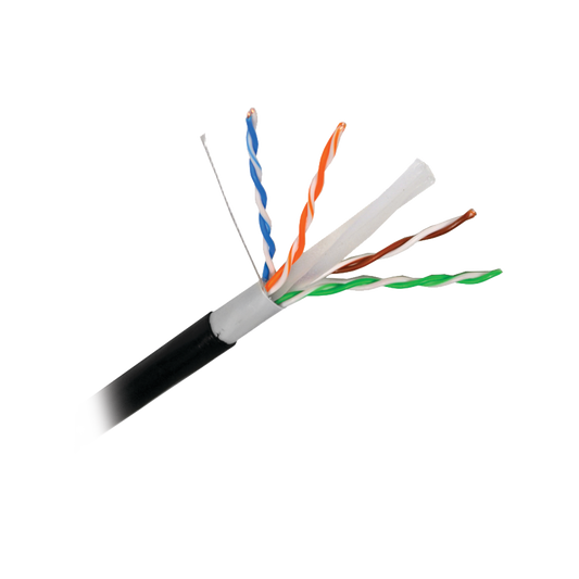 Cable Cat6+ CALIBRE 23 UTP, Intemperie con GEL DOBLE CHAQUETA, UL, con garantía de 25 años, color negro de 152.5 Metros, para Climas EXTREMOS