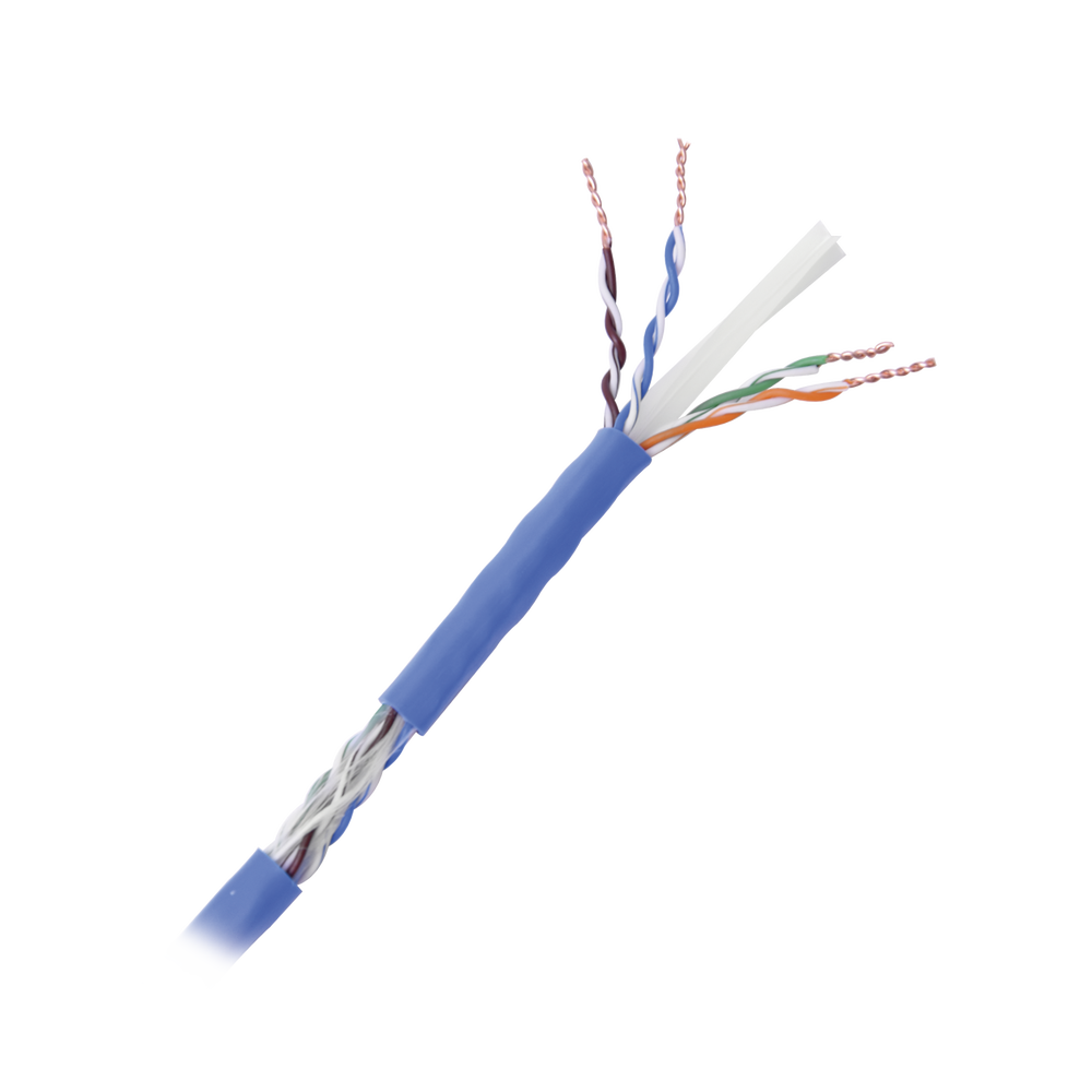 Bobina de cable de 152.5 Metros Cat6+ CALIBRE 23 ALTO DESEMPEÑO, super flexible, UL, color Azúl, para aplicaciones de CCTV, HD, y redes de datos. Uso interior.