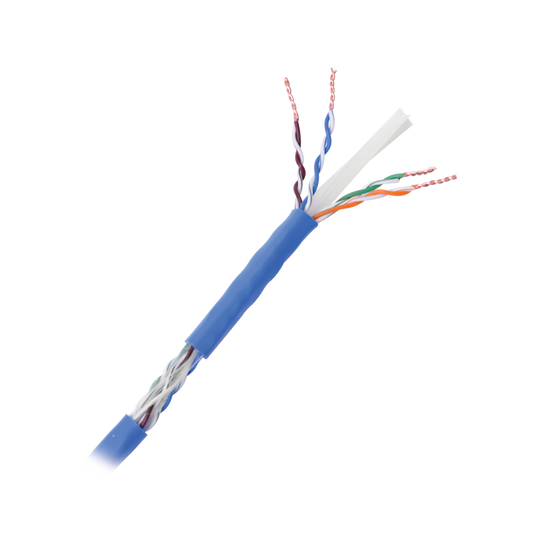 Bobina de cable de 152.5 Metros Cat6+ CALIBRE 23 ALTO DESEMPEÑO, super flexible, UL, color Azúl, para aplicaciones de CCTV, HD, y redes de datos. Uso interior.