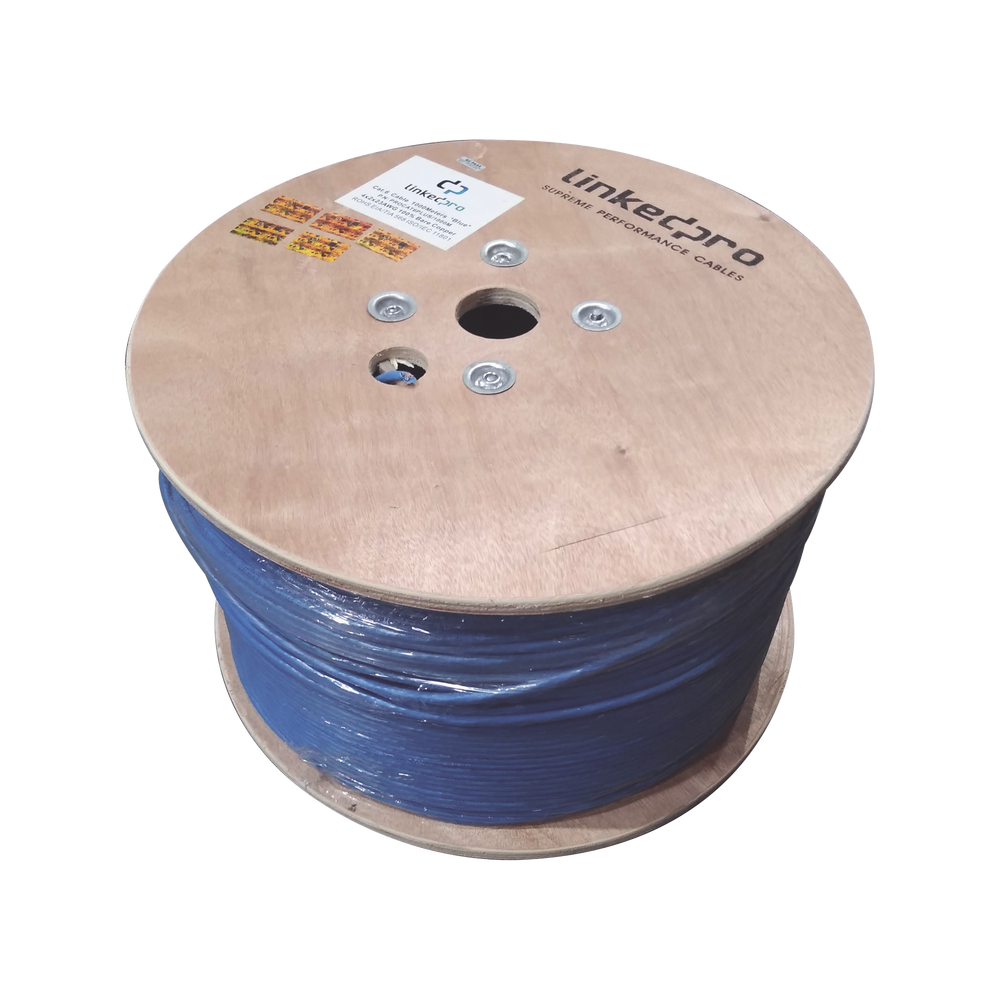Bobina de 1000 Metros Cable Cat6+ CALIBRE 23 ALTO DESEMPEÑO, ETL,UL, con garantía de por vida, color azul, super flexible, de 1000 metros, para aplicaciones de CCTV, video HD, y redes de datos.