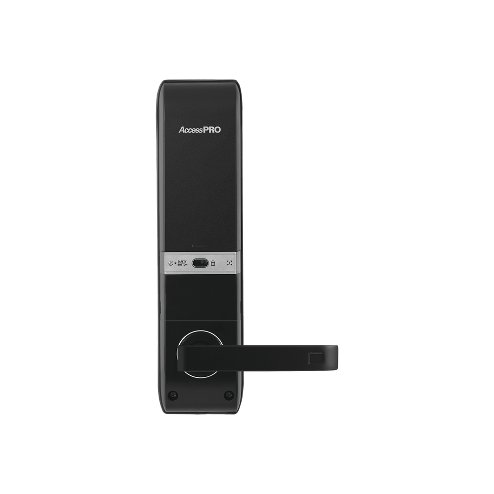 Smart door lock with double deadbolt/touch screen keypad, opening with Mifare card/password and emergency key
