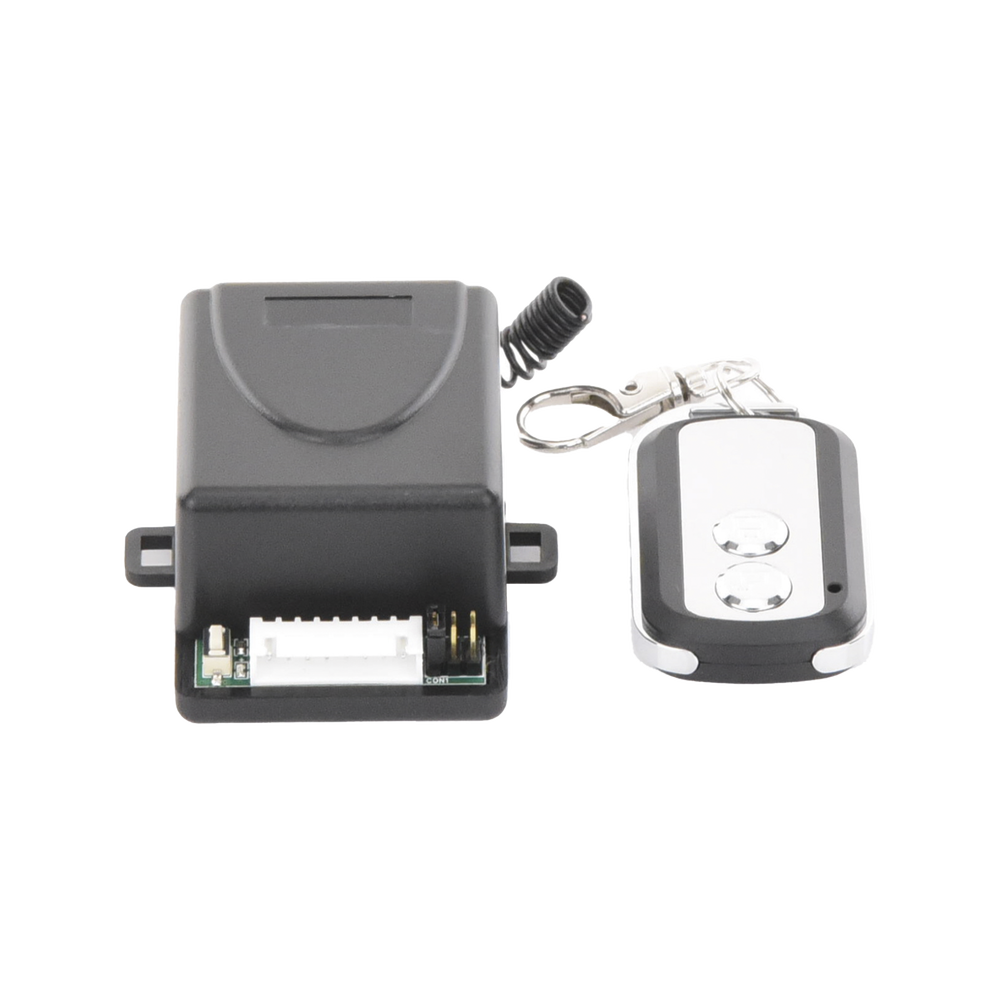 Receptor con 2 Relevadores y Control Remoto hasta 50 metros / Compatible con Barreras vehiculares, Operadores Abatibles, Operadores Corredizos, Electroimán, Cerradura Eléctrica, Cerradura de Perno, Contrachapa Eléctrica, Sirenas, etc.