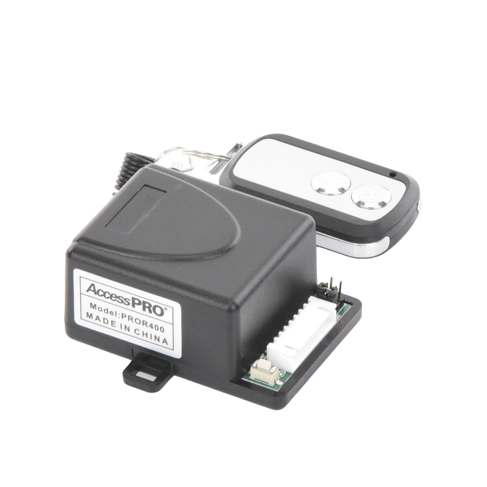 Receptor con 2 Relevadores y Control Remoto hasta 50 metros / Compatible con Barreras vehiculares, Operadores Abatibles, Operadores Corredizos, Electroimán, Cerradura Eléctrica, Cerradura de Perno, Contrachapa Eléctrica, Sirenas, etc.