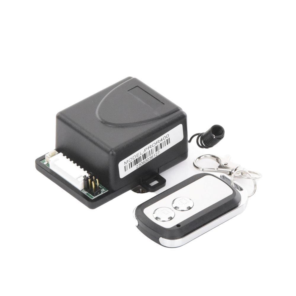 Receptor con 2 Relevadores y Control Remoto hasta 50 metros / Compatible con Barreras vehiculares, Operadores Abatibles, Operadores Corredizos, Electroimán, Cerradura Eléctrica, Cerradura de Perno, Contrachapa Eléctrica, Sirenas, etc.