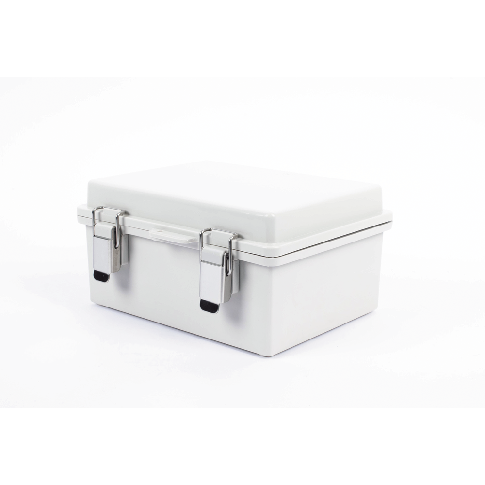 Gabinete de Plástico ABS, Uso en Intemperie IP66 (170 x 220 x 110 mm) Cierre por broche Inoxidable.