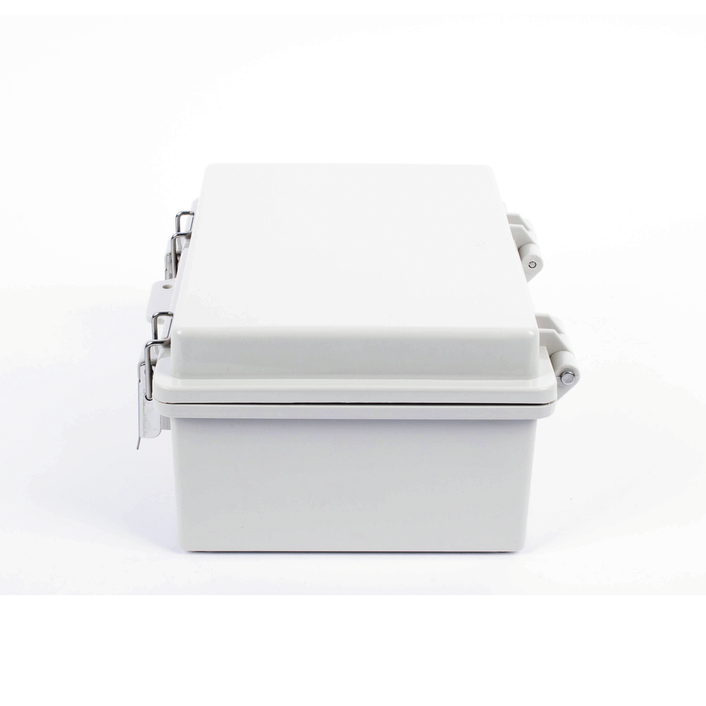 Gabinete de Plástico ABS, Uso en Intemperie IP66 (170 x 220 x 110 mm) Cierre por broche Inoxidable.