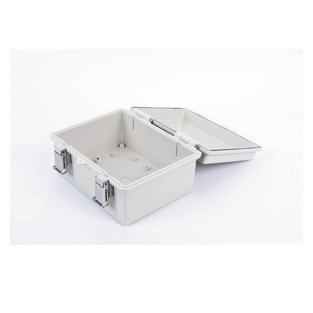Gabinete de Plástico ABS, Uso en Intemperie IP66 (170 x 220 x 110 mm) Cierre por broche Inoxidable.