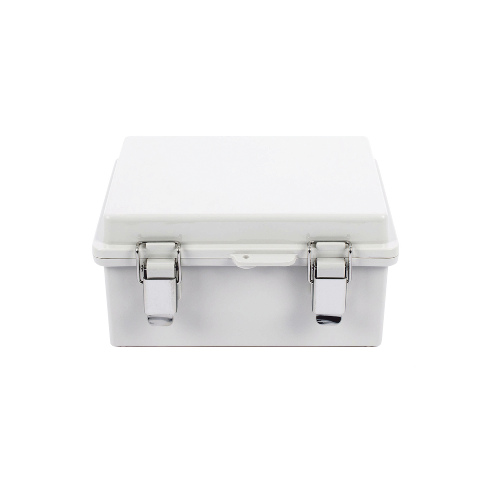Gabinete de Plástico ABS, Uso en Intemperie IP66 (170 x 220 x 110 mm) Cierre por broche Inoxidable.