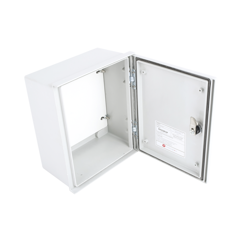 Gabinete de Poliéster IP65 Uso en Intemperie (250 x 300 x 140 mm) con Placa Trasera Interior (Incluye Chapa y Llave).